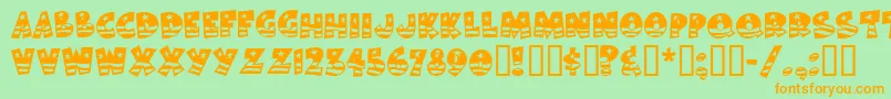 フォントBodiemf ffy – オレンジの文字が緑の背景にあります。