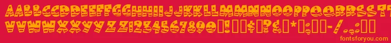 フォントBodiemf ffy – 赤い背景にオレンジの文字