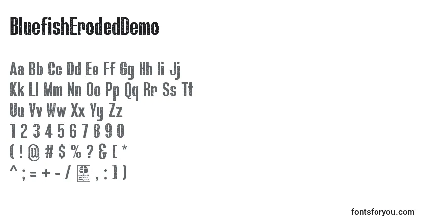 BluefishErodedDemo Font – alphabet, numbers, special characters