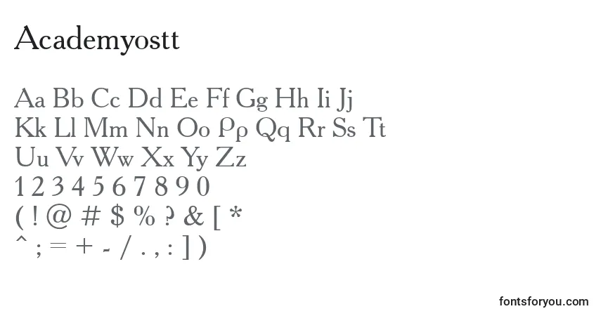 Шрифт Academyostt – алфавит, цифры, специальные символы