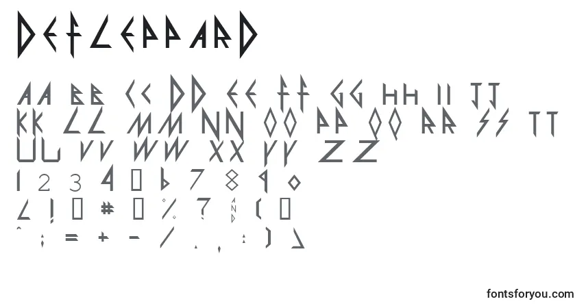 Czcionka DefLeppard – alfabet, cyfry, specjalne znaki