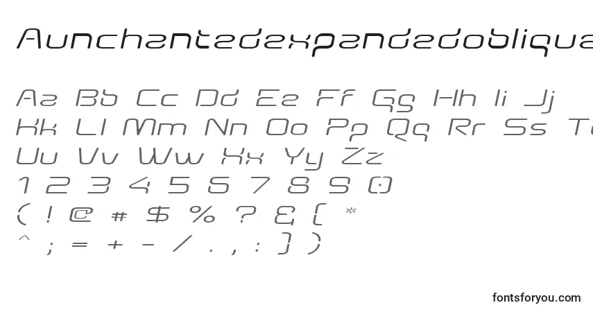 Шрифт Aunchantedexpandedoblique – алфавит, цифры, специальные символы