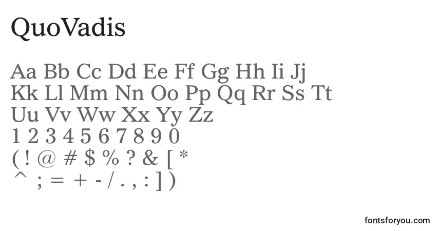Fuente QuoVadis - alfabeto, números, caracteres especiales