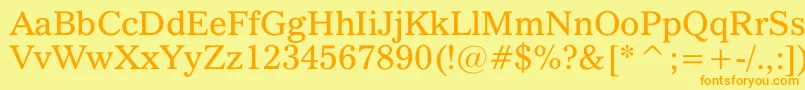 QuoVadis-Schriftart – Orangefarbene Schriften auf gelbem Hintergrund