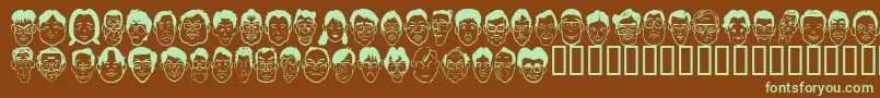 Sakabe People03フォントについての詳細 フォントSakabe People03 – 緑色の文字が茶色の背景にあります。