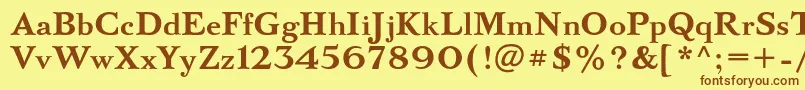 フォントBazhanovcBold – 茶色の文字が黄色の背景にあります。