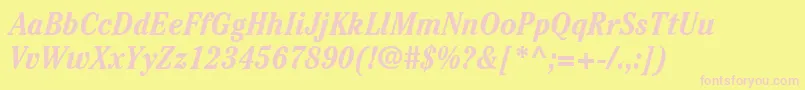 ItcCheltenhamLtBoldCondensedItalic-fontti – vaaleanpunaiset fontit keltaisella taustalla