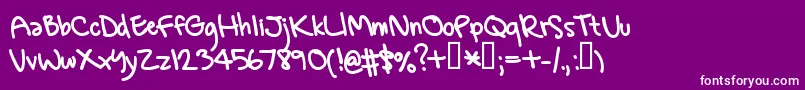 GregsHand-fontti – valkoiset fontit violetilla taustalla