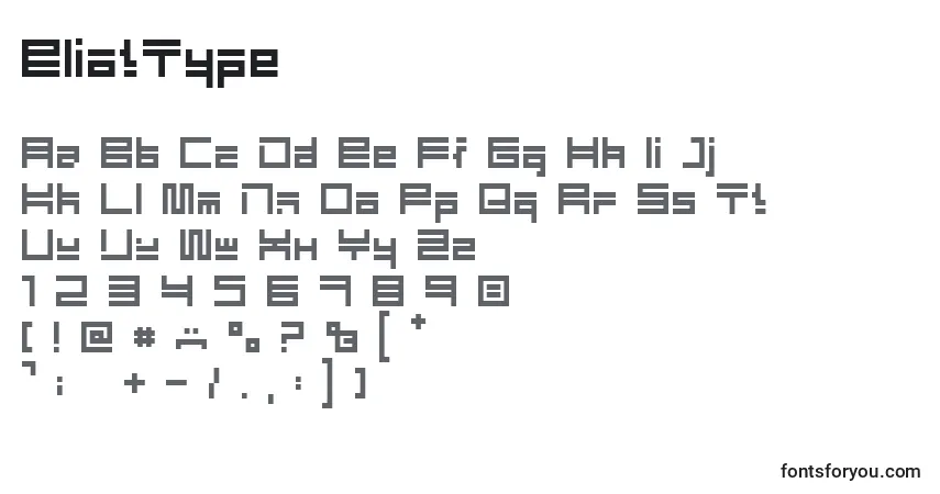 A fonte EliotType – alfabeto, números, caracteres especiais