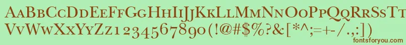 フォントItcNewBaskervilleSmallCapsOldStyleFigures – 緑の背景に茶色のフォント