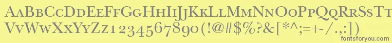 フォントItcNewBaskervilleSmallCapsOldStyleFigures – 黄色の背景に灰色の文字