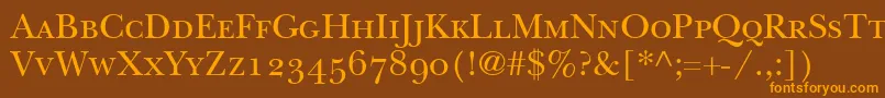ItcNewBaskervilleSmallCapsOldStyleFigures Font – Orange Fonts on Brown Background