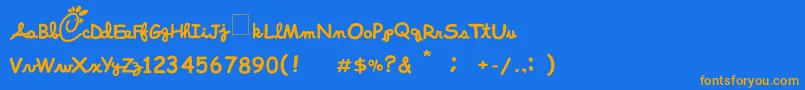 ChickFoolA-Schriftart – Orangefarbene Schriften auf blauem Hintergrund