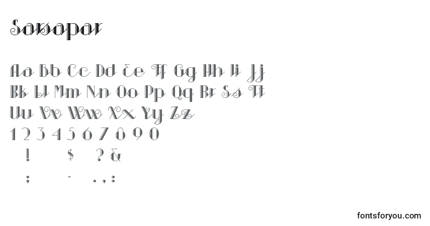 A fonte Sarsapar – alfabeto, números, caracteres especiais