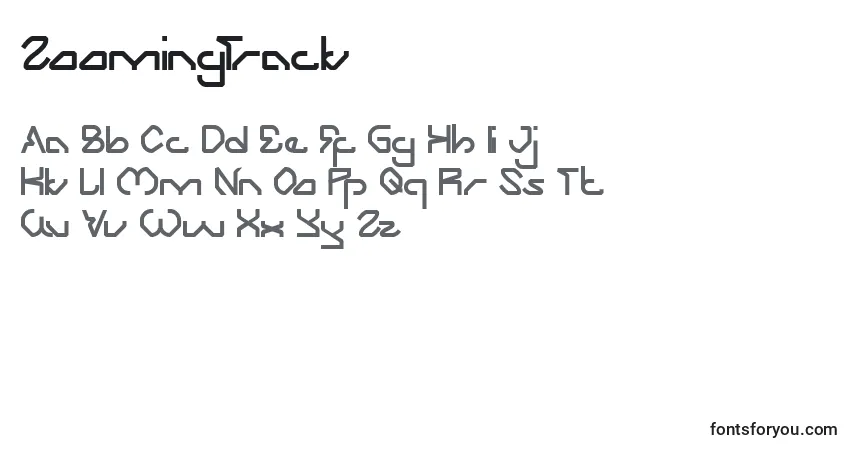 Czcionka ZoomingTrack – alfabet, cyfry, specjalne znaki