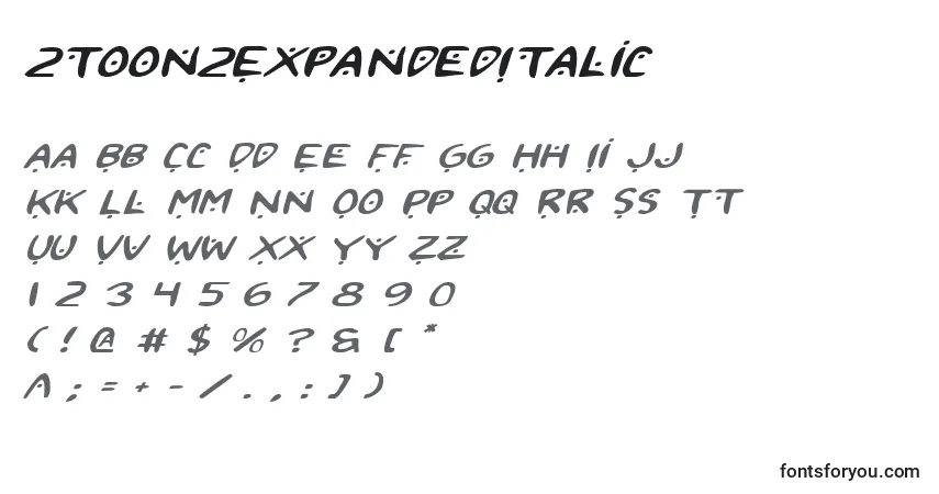 2toon2ExpandedItalic-fontti – aakkoset, numerot, erikoismerkit