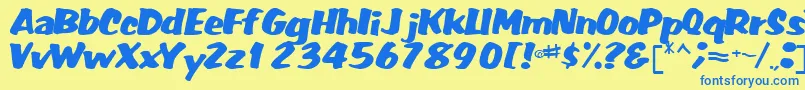 フォントFatRegularTtnorm – 青い文字が黄色の背景にあります。