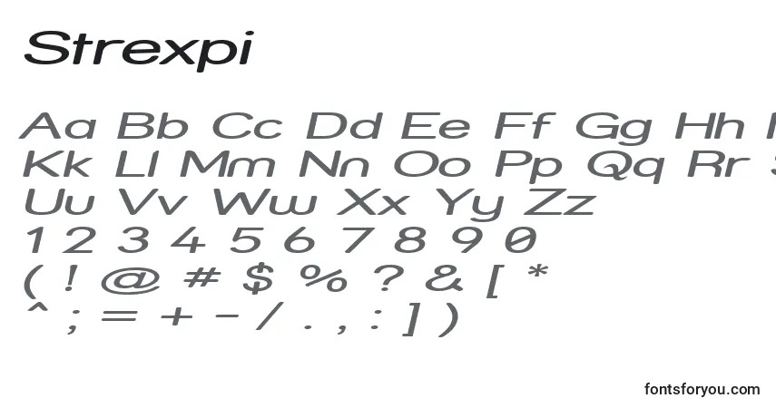 Czcionka Strexpi – alfabet, cyfry, specjalne znaki