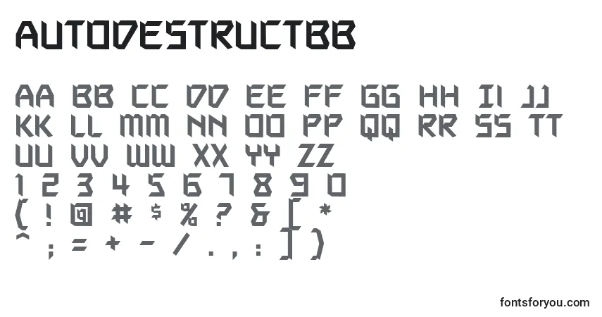 Czcionka AutodestructBb – alfabet, cyfry, specjalne znaki
