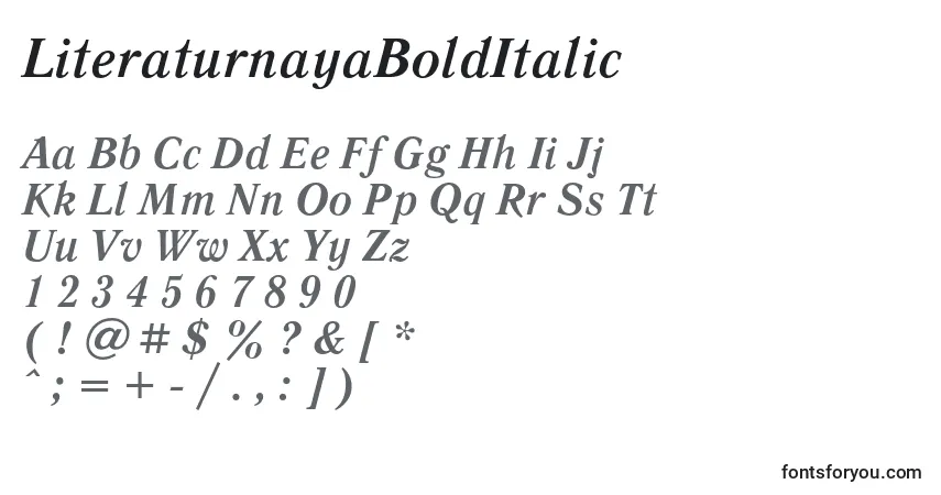 A fonte LiteraturnayaBoldItalic – alfabeto, números, caracteres especiais