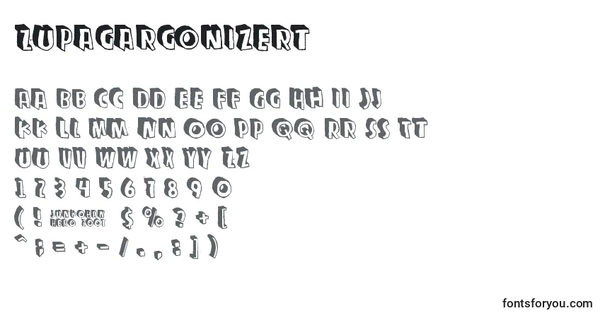A fonte Zupagargonizert – alfabeto, números, caracteres especiais