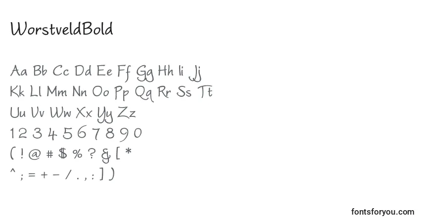 Czcionka WorstveldBold – alfabet, cyfry, specjalne znaki