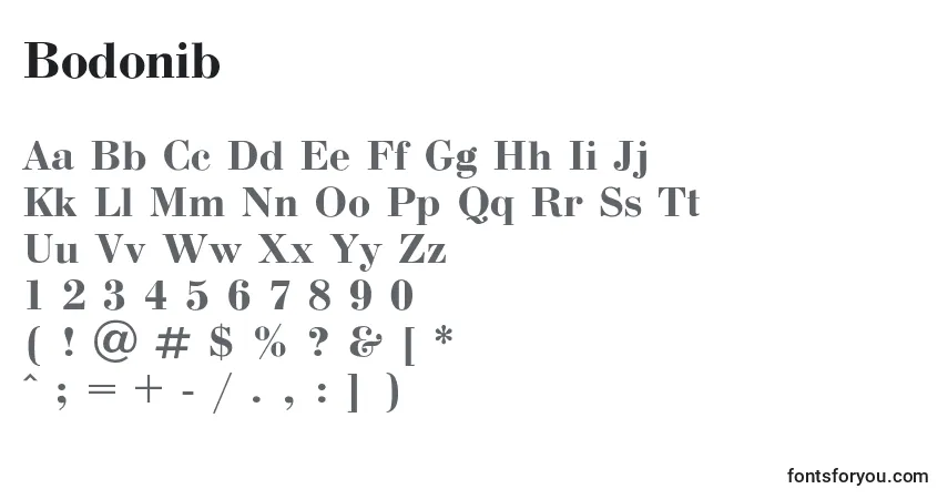 Schriftart Bodonib – Alphabet, Zahlen, spezielle Symbole