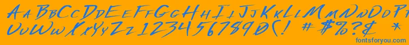 VeckerWdBold-Schriftart – Blaue Schriften auf orangefarbenem Hintergrund