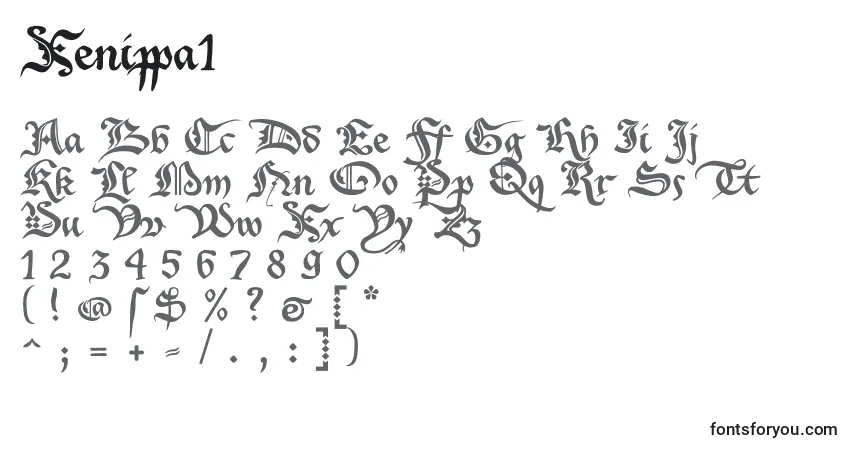 Czcionka Xenippa1 – alfabet, cyfry, specjalne znaki