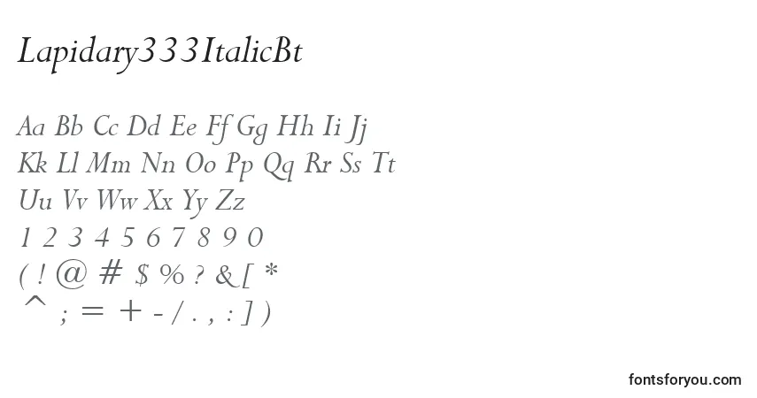Czcionka Lapidary333ItalicBt – alfabet, cyfry, specjalne znaki