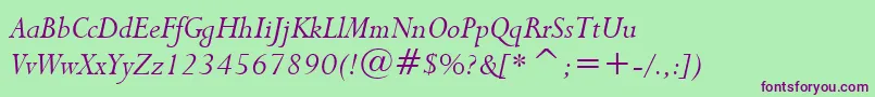 Lapidary333ItalicBt Font – Purple Fonts on Green Background