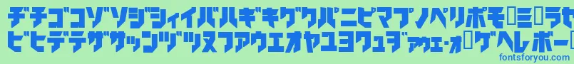 Ironkatakanablack-Schriftart – Blaue Schriften auf grünem Hintergrund