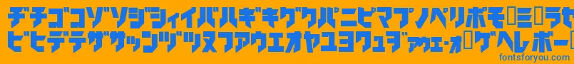 Ironkatakanablack-Schriftart – Blaue Schriften auf orangefarbenem Hintergrund