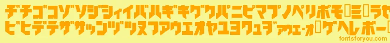 Ironkatakanablack-Schriftart – Orangefarbene Schriften auf gelbem Hintergrund