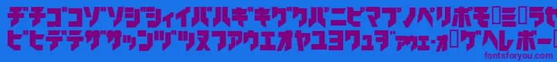 Ironkatakanablack-Schriftart – Violette Schriften auf blauem Hintergrund