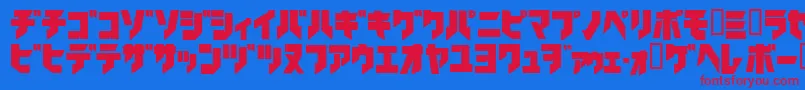 Czcionka Ironkatakanablack – czerwone czcionki na niebieskim tle