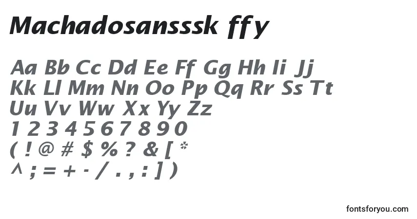 Czcionka Machadosansssk ffy – alfabet, cyfry, specjalne znaki