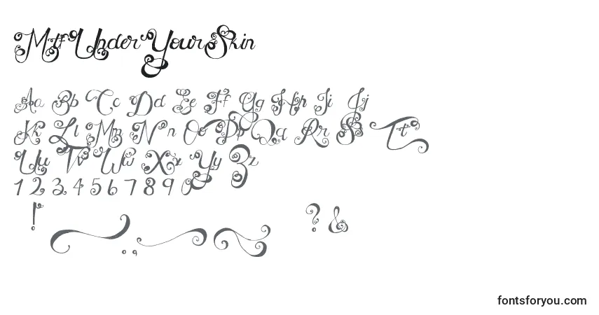 Schriftart MtfUnderYourSkin – Alphabet, Zahlen, spezielle Symbole