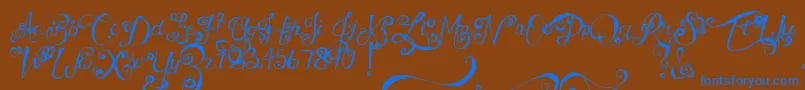 MtfUnderYourSkin-Schriftart – Blaue Schriften auf braunem Hintergrund