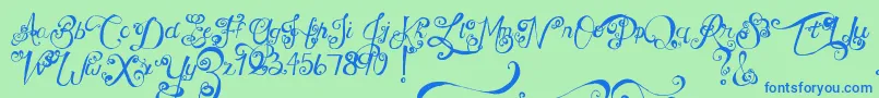 Шрифт MtfUnderYourSkin – синие шрифты на зелёном фоне