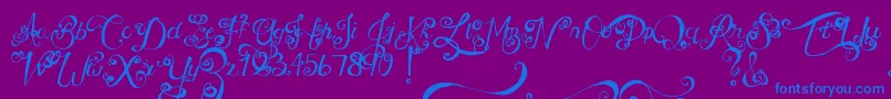 フォントMtfUnderYourSkin – 紫色の背景に青い文字