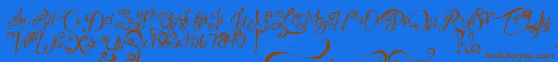 フォントMtfUnderYourSkin – 茶色の文字が青い背景にあります。