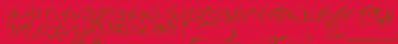 フォントMtfUnderYourSkin – 赤い背景に茶色の文字
