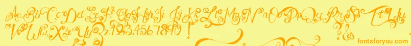 MtfUnderYourSkin-Schriftart – Orangefarbene Schriften auf gelbem Hintergrund