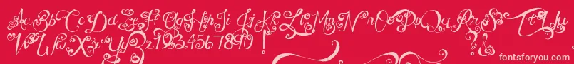 MtfUnderYourSkin-fontti – vaaleanpunaiset fontit punaisella taustalla