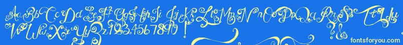 フォントMtfUnderYourSkin – 黄色の文字、青い背景