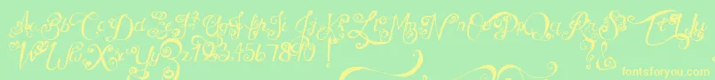 MtfUnderYourSkin-fontti – keltaiset fontit vihreällä taustalla