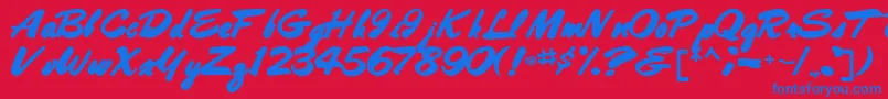 Czcionka Bestshottext56Bold – niebieskie czcionki na czerwonym tle