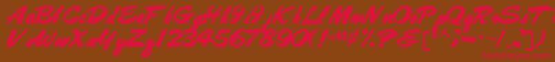 フォントBestshottext56Bold – 赤い文字が茶色の背景にあります。