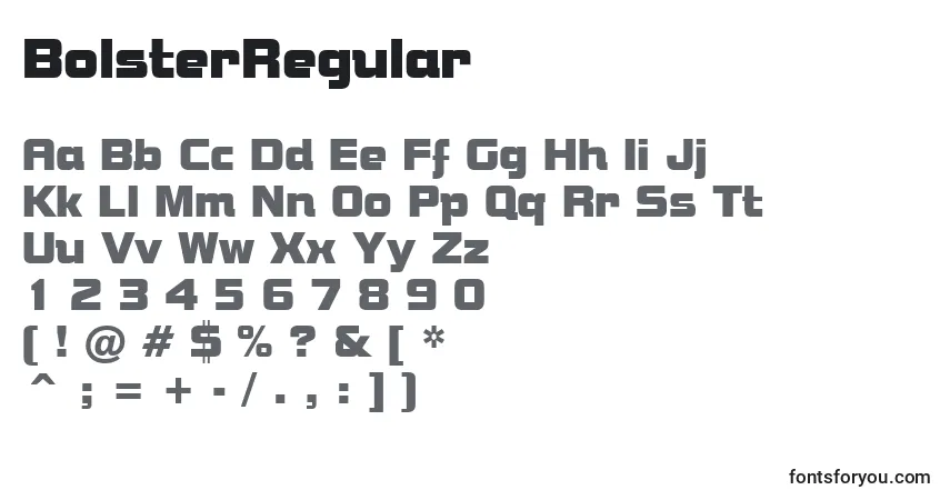 Czcionka BolsterRegular – alfabet, cyfry, specjalne znaki